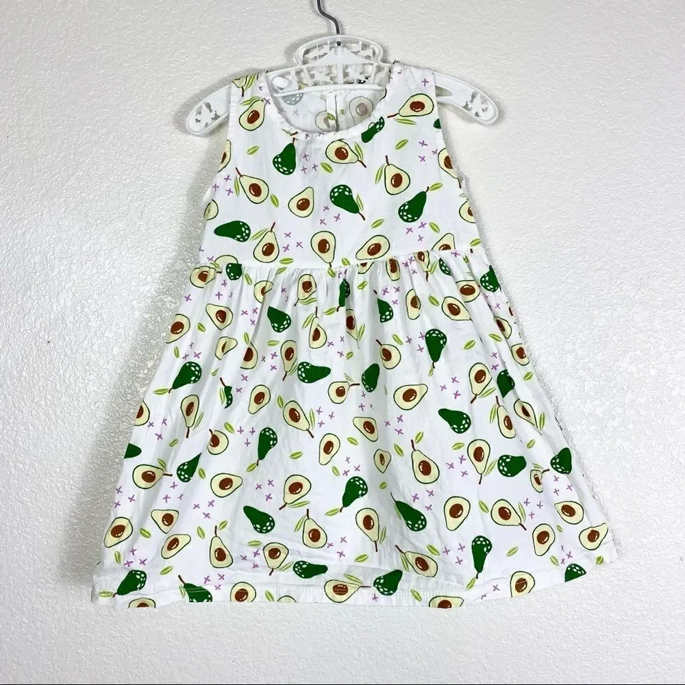 Girl’s White & Green Avocado Sleeveless Dress